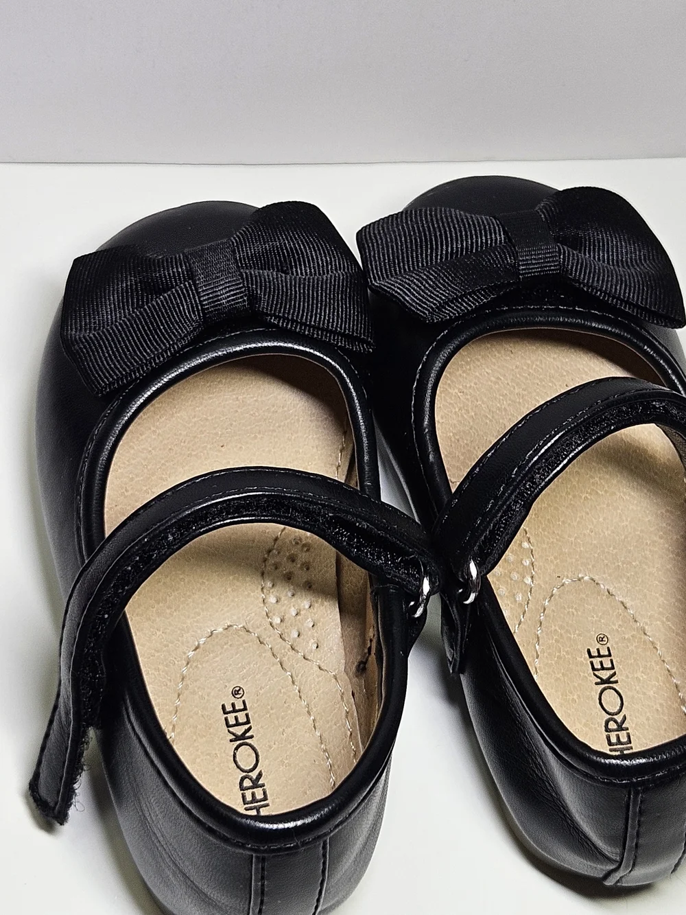 Cherokee Toddler Girls Black Mary Jane Dress Shoes Ribbed Bow Strap Size 5